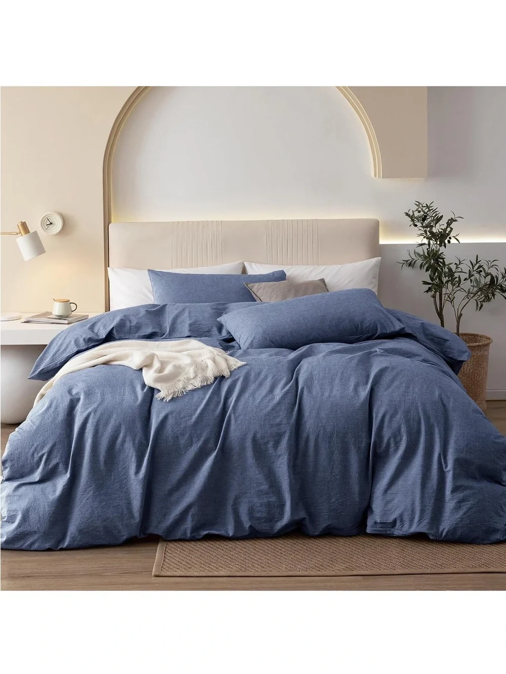 NEW JIYUAN Full Size Duvet Cover Set, 3-Piece - 100% Washed Cotton, Linen-Like